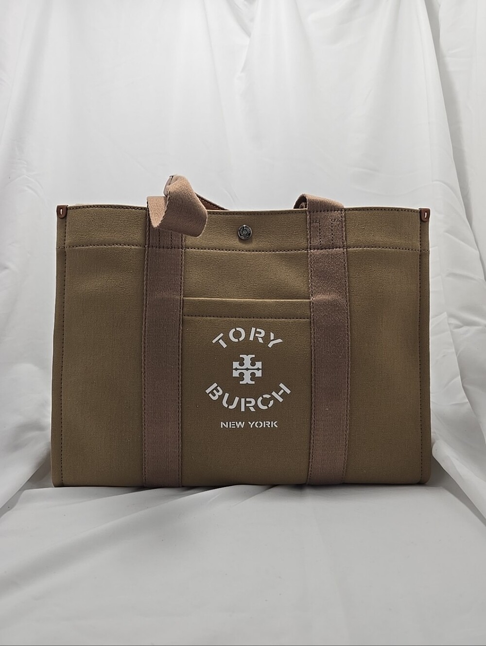 NWT Tory Burch New York Canvas Tory Tote Dark Khaki
